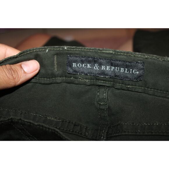 Rock & Republic Skinny Pants Military Dark Green Low Rise Size 25 - Picture 7 of 8